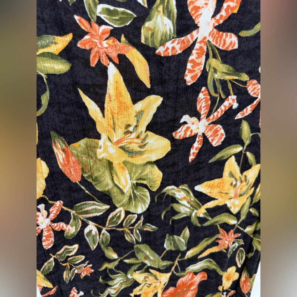 Clio VTG Floral Black,Yellow,Orange,Green Sleeveless Long Dress Sz(XL) - Picture 4 of 6